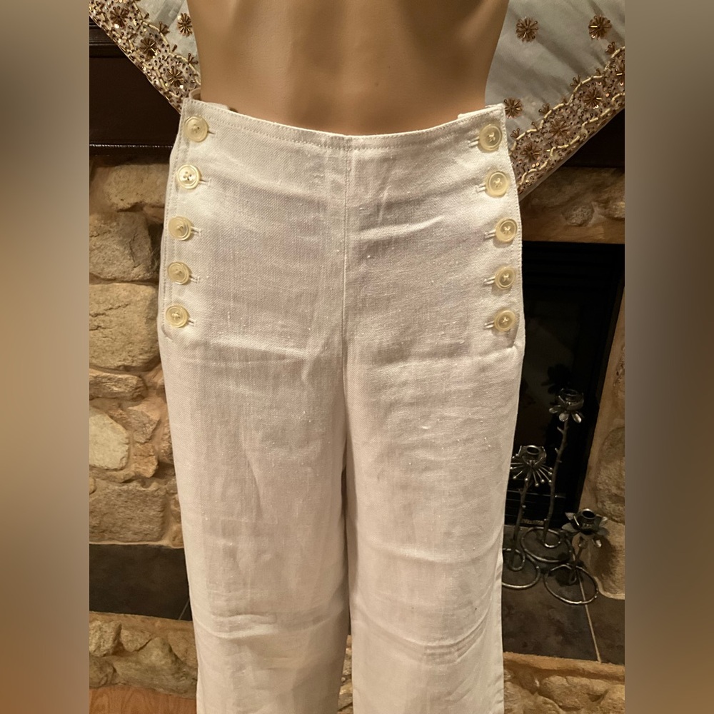 J Crew button front high waist sailor white pants 6 - Picture 3 of 11